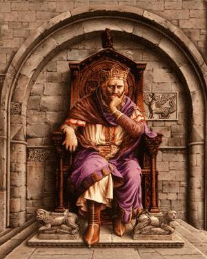 King Arthur seated on a throne